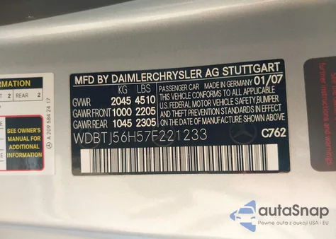 2007 Mercedes-Benz Clk 350 from USA, damaged, VIN WDBTJ56H57F221233